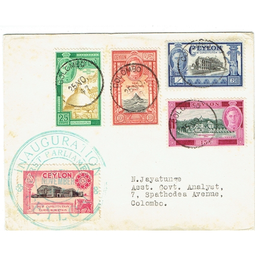 110 - CEYLON - 1947 (25 Nov) Inauguration of New Constitution set on typed cover to Colombo tied Colombo f... 