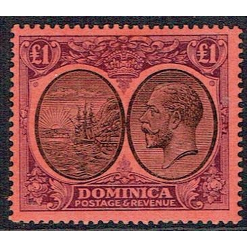 116 - DOMINICA - 1923-33 £1 black and purple on red mounted mint top value, SG 91.