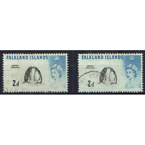 131 - FALKLAND ISLANDS - 1960 Birds 2d black and blue fine used example showing weak re-entry variety, sec... 