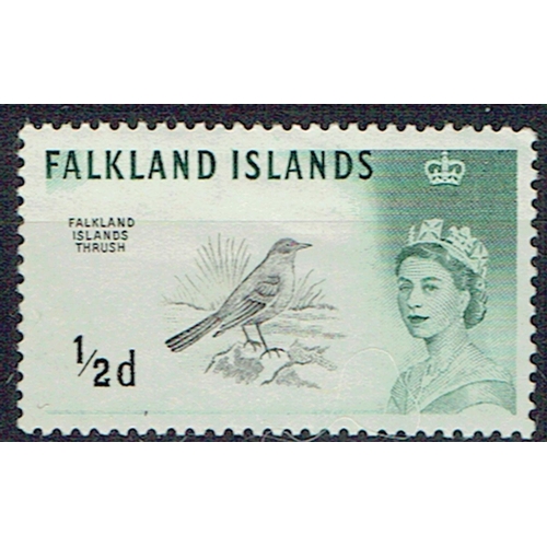 132 - FALKLAND ISLANDS - 1960 Birds ½d black and myrtle-green U/M example showing weak re-entry variety, S... 