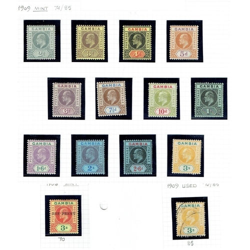 167 - GAMBIA - 1902-1909 Collection neatly arranged on leaves including 1902-05 Complete set of 12 to 3s m... 