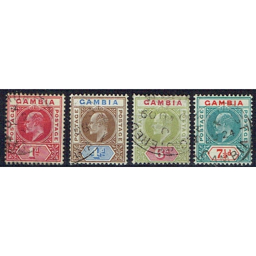 168 - GAMBIA - 1904-06 Four fine used examples for 1d, 4d, 6d & 7½d, all fine, SG 58, 62, 64, 65.