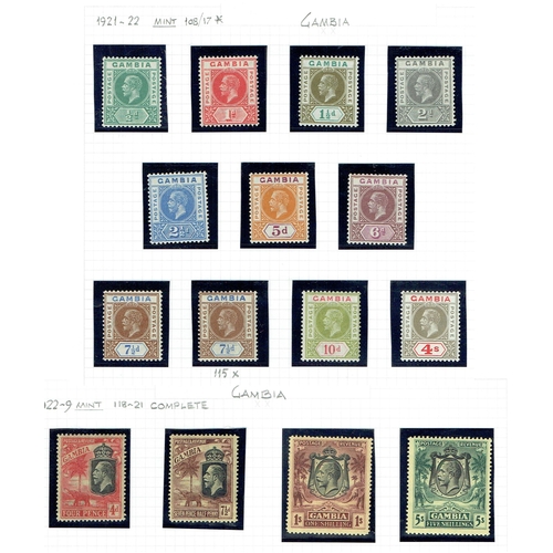 169 - GAMBIA - 1912-1935 Collection neatly arranged on leaves including 1912-22 set of 17 to 5s mint (Cat ... 