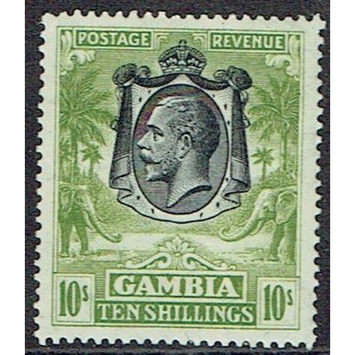 171 - GAMBIA - 1922-29 Wmk MCSCA 10s sage-green and black mounted mint, well centred top value, SG 142.