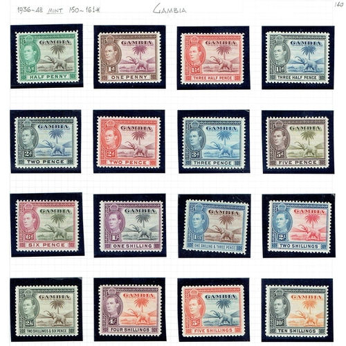 172 - GAMBIA - 1937-1949 Collection neatly arranged on leaves including 1938 set to 10s mint (Cat £170), 1... 