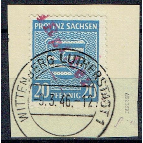 176 - GERMANY - LOCALS - Wittenberg: 1946 (8 Mar) Soviet Zone Saxony 4pf on 20pf light blue neatly tied to... 