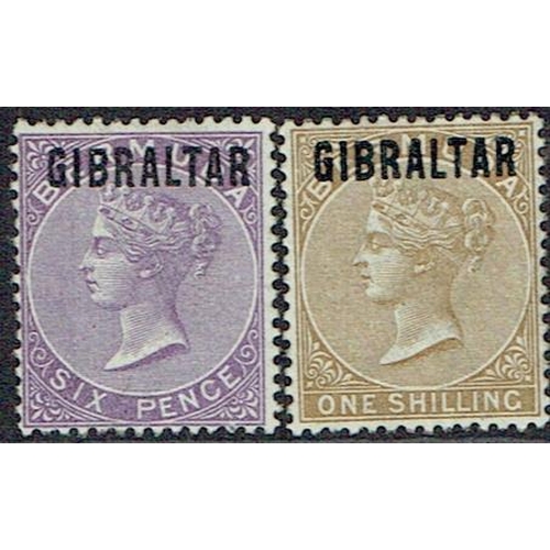 195 - GIBRALTAR - 1886 Gibraltar overprint set of seven mounted mint, mainly sound original gum, SG 1/7.