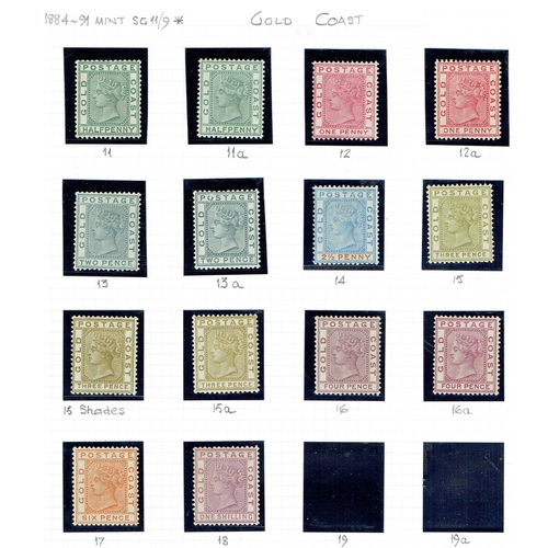 217 - GOLD COAST - 1876-1901 Queen Victoria Collection neatly arranged on leaves including 1875 6d orange ... 