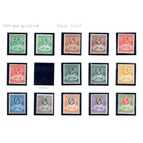 219 - GOLD COAST - 1913-1935 Collection neatly arranged on leaves including 1921 3d Die II mint (Cat £65),... 