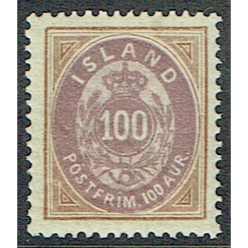 225 - ICELAND - 1892 P. 14 x 13½ 100a lilac and brown unmounted mint example, usual gum crazing superb and... 