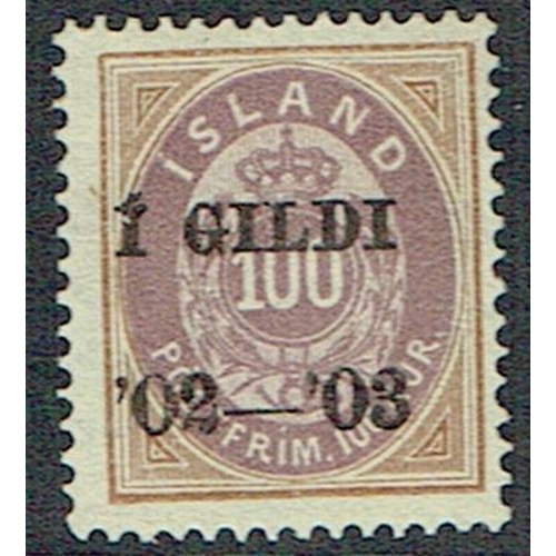 227 - ICELAND - 1902 I GILDI '02-'03 overprint on 100a lilac and brown top value, unmounted mint example, ... 