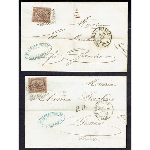 253 - ITALY - Group of 19th century covers / Entire Letters from the same correspondence to Geneva bearing... 