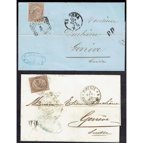 253 - ITALY - Group of 19th century covers / Entire Letters from the same correspondence to Geneva bearing... 