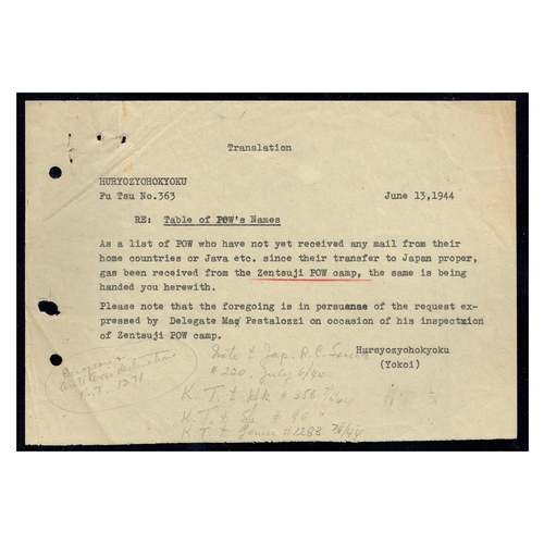 262 - JAPAN - World War Two: 1944 (13 Jun) Original native rice paper letter written by the POW Intelligen... 