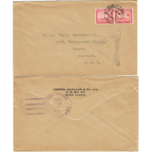 281 - MALAYAN STATES - Censored WWI-II covers (9) bearing variety defins mainly to UK incl Ipoh Perak, Kla... 