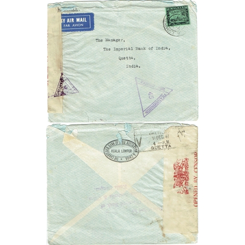 281 - MALAYAN STATES - Censored WWI-II covers (9) bearing variety defins mainly to UK incl Ipoh Perak, Kla... 