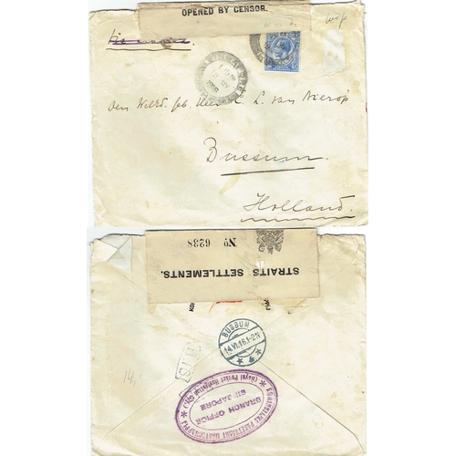 281 - MALAYAN STATES - Censored WWI-II covers (9) bearing variety defins mainly to UK incl Ipoh Perak, Kla... 