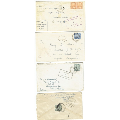 281 - MALAYAN STATES - Censored WWI-II covers (9) bearing variety defins mainly to UK incl Ipoh Perak, Kla... 