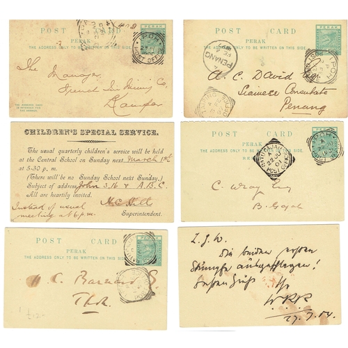 290 - MALAYAN STATES - Perak: 1894 1c green Leaping Tiger Postal Stationery used range of 10 cards 1896 to... 