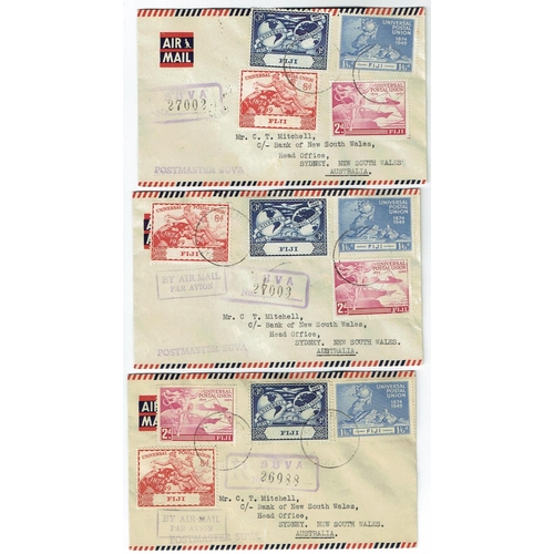 34 - OMNIBUS - 1949 UPU: Fiji set on registered airmail cover Suva to Sydney with typed addr, nine exampl... 