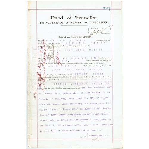 48 - REVENUES & CINDERELLA - Rhodesia: 1898 Deed of Transfer documents (10) bearing 1897 £1 black and red... 