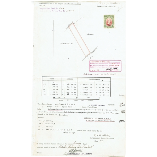 53 - REVENUES & CINDERELLA - Southern Rhodesia: 1930s GV Four Deeds of Transfer documents bearing 1931 re... 