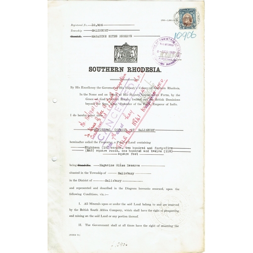 54 - REVENUES & CINDERELLA - Southern Rhodesia: Six 1930s GV land documents for different districts beari... 