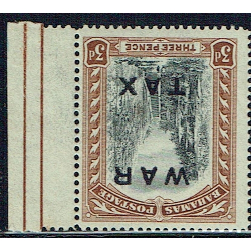 68 - BAHAMAS  - 1919 3d black and brown right marginal mint showing watermark inverted variety, very fine... 