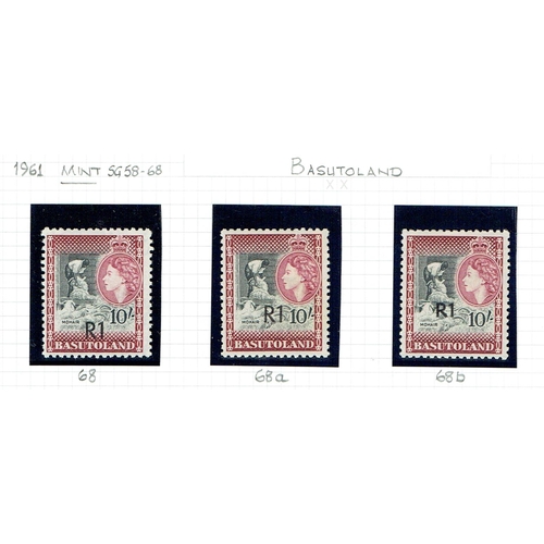 73 - BASUTOLAND - 1954-8 Complete set of 11 mint incl extra 3d & 2/6 shades (basic set cat £110), 1961 R1... 