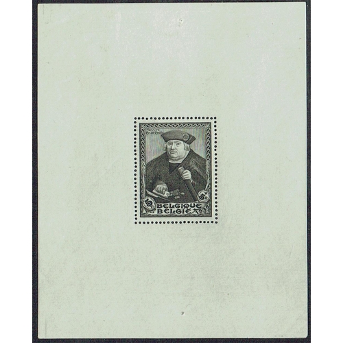 88 - BELGIUM - 1935 Brussels Philatelic Exhibition 5f (+5f) olive-grey Miniature sheet without cancel, un... 