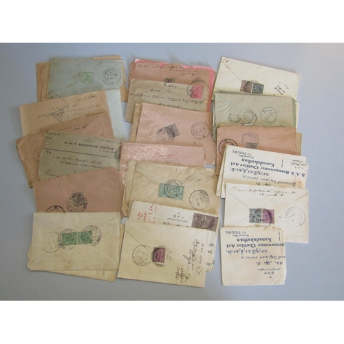 92 - BURMA - Large group of GV commercial covers with native writing or printed native covers to India ma... 