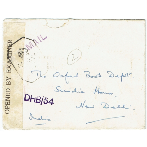 95 - BUSHIRE - 1942 (31 Oct) Censored cover from Capt Hower Bushire to New Delhi India bearing Bahrain ov... 