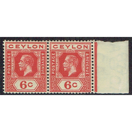 108 - CEYLON - 1919 6c pale scarlet in a right marginal PAIR unmounted mint showing watermark sideways var... 