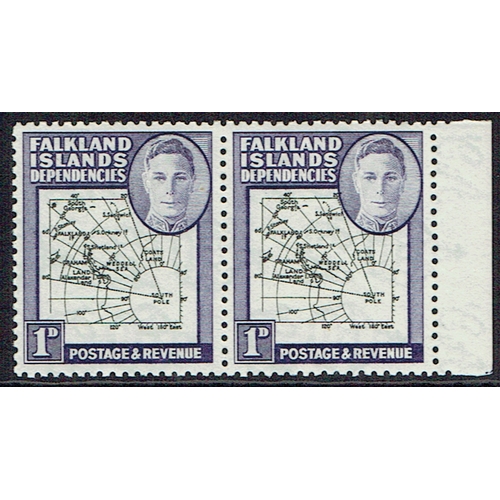 118 - FALKLAND IS. DEPS. - 1946 Thick Map 1d black and violet in right marginal unmounted mint pair with l... 