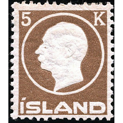 231 - ICELAND - 1912 King Frederik VIII 5k yellow-brown fine hinged mint example, fresh, SG 108.