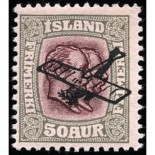 236 - ICELAND - 1928-29 Air 50a claret and grey fine hinged mint example, fresh, SG 157.