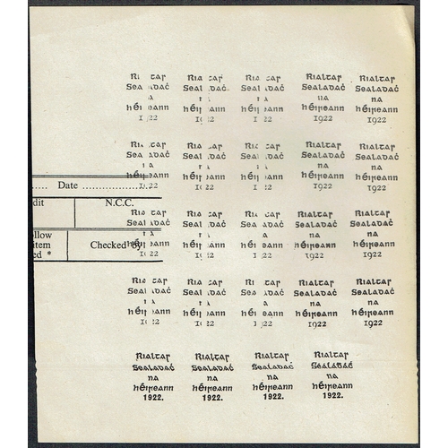 251 - IRELAND - 1922 Dollard / Thom overprinted, defaced plate proofs corner sheet from a printed form sho... 