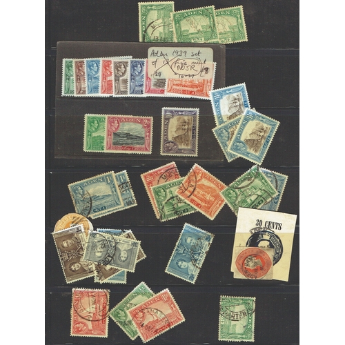 113 - ADEN - Balance of an auction lot with duplicated mint and used arranged on stockpage, cards and leav... 