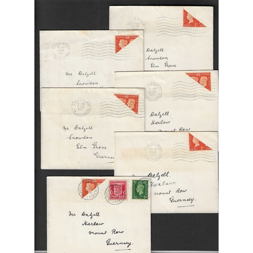 1240 - GREAT BRITAIN -  GUERNSEY - 1940-41 Bisects covers for 1940 Stamp Centenary 2d orange bisected diago... 