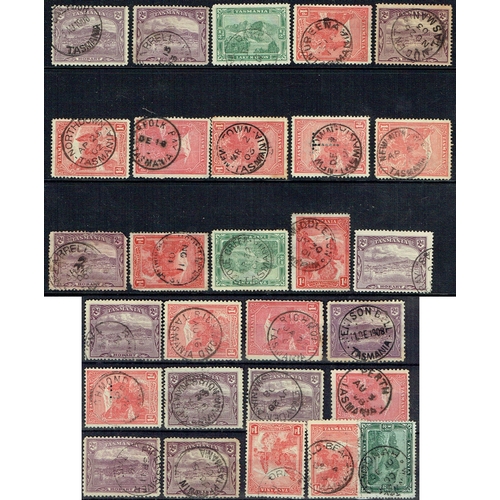 147 - AUSTRALIAN STATES - Tasmania: Postmarks on Views issue on leaves interesting assembly of 260+ stamps... 