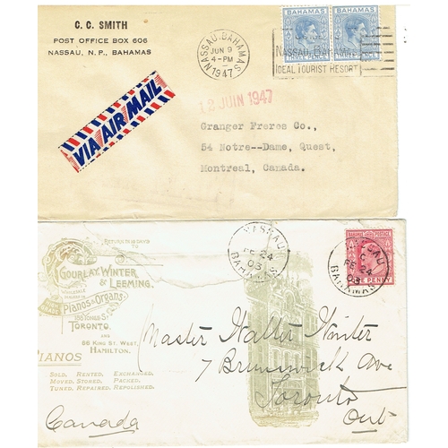 165 - BAHAMAS  - 1903-1947 Five commercial covers in mixed condition includes 1903 Piano & Organs illustra... 