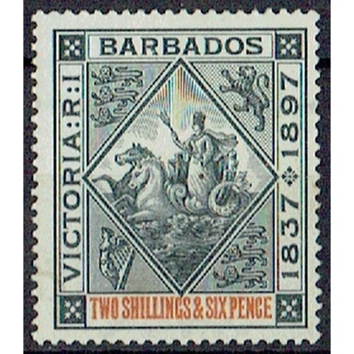 178 - BARBADOS - 1897 Diamond Jubilee 2s.6d Blue-Black and Orange hinged mint. SG 124.