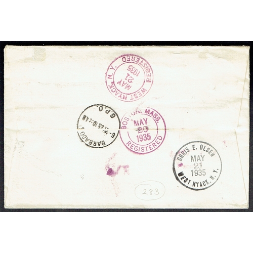 180 - BARBADOS - 1935 (6 May) Silver Jubilee set of four on registered FDC to New York. Pretty cover. SG 2... 