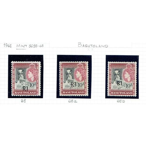 185 - BASUTOLAND - 1954-8 Complete set of 11 mint incl extra 3d & 2/6 shades (basic set cat £110), 1961 R1... 