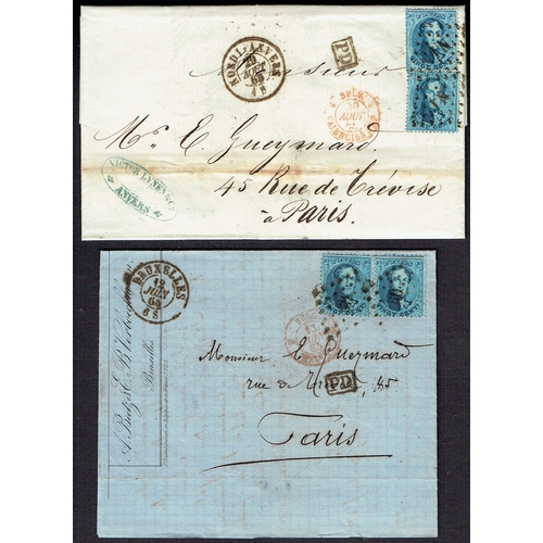 190 - BELGIUM - 1865 A French Correspondence to Paris mainly from Anvers bearing 40c carmine-rose defins t... 