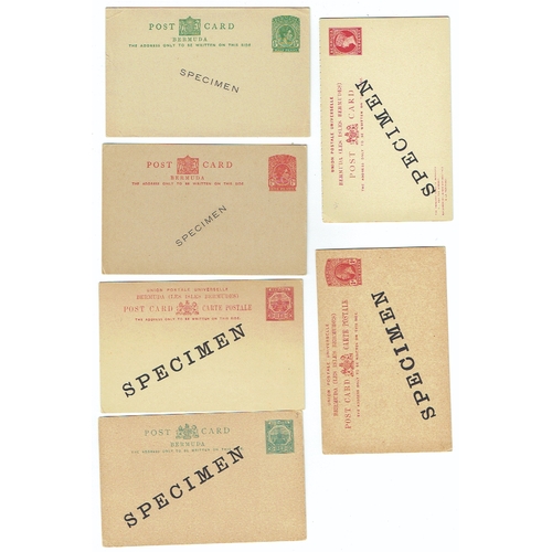 211 - BERMUDA - SPECIMEN Overprints on four Queen Victoria and five GV postal stationery cards and registe... 