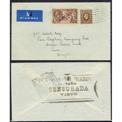 220 - BRAZIL - 1938 Airmail Cover London to Para, Brazil bearing GB 2/5 Re-engraved Seahorse and 1s bistre... 