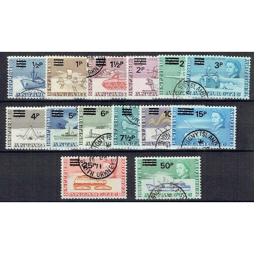 223 - BRITISH ANTARC. TERR. - 1971 Decimal Currency set of 14 surcharges fine used, SG 24/37.