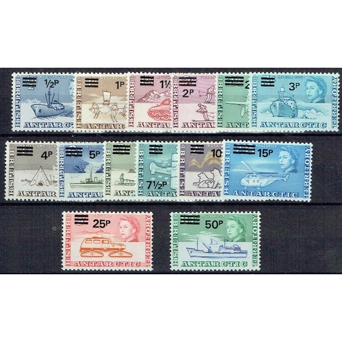 224 - BRITISH ANTARC. TERR. - 1971 Decimal Currency set of 14 surcharges unmounted mint, SG 24/37.