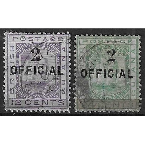 230 - BRITISH GUIANA - 1881 Surcharged on Officials 2 on 12c pale violet, 2 on 24c emerald-green fine used... 